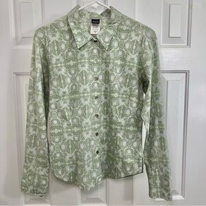 Patagonia Green & White Button Down Long Sleeve Patterned Shirt Size 8